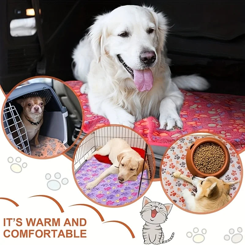 Cute Paw Print Flannel Pet Blanket for Dogs & Cats