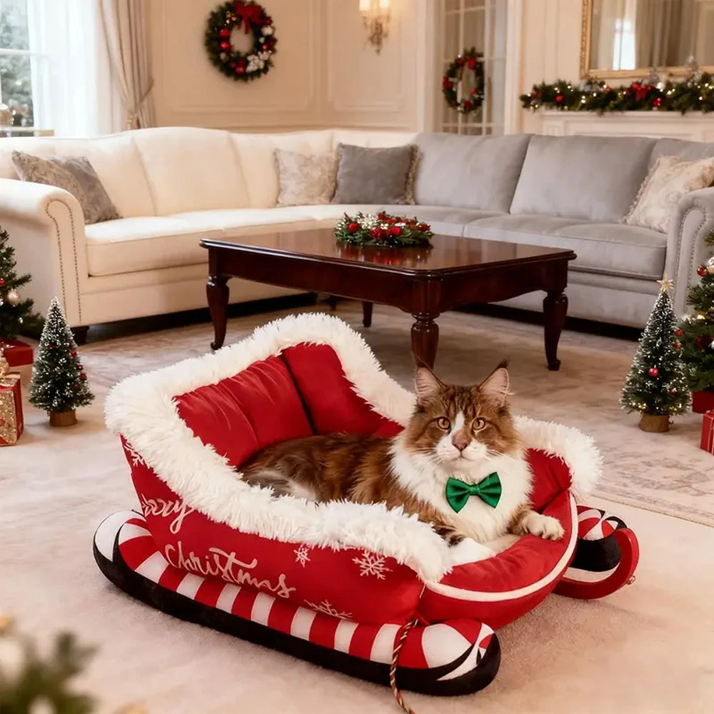 Christmas Sleigh Pet Sofa Bed, Washable with Non-Slip Base