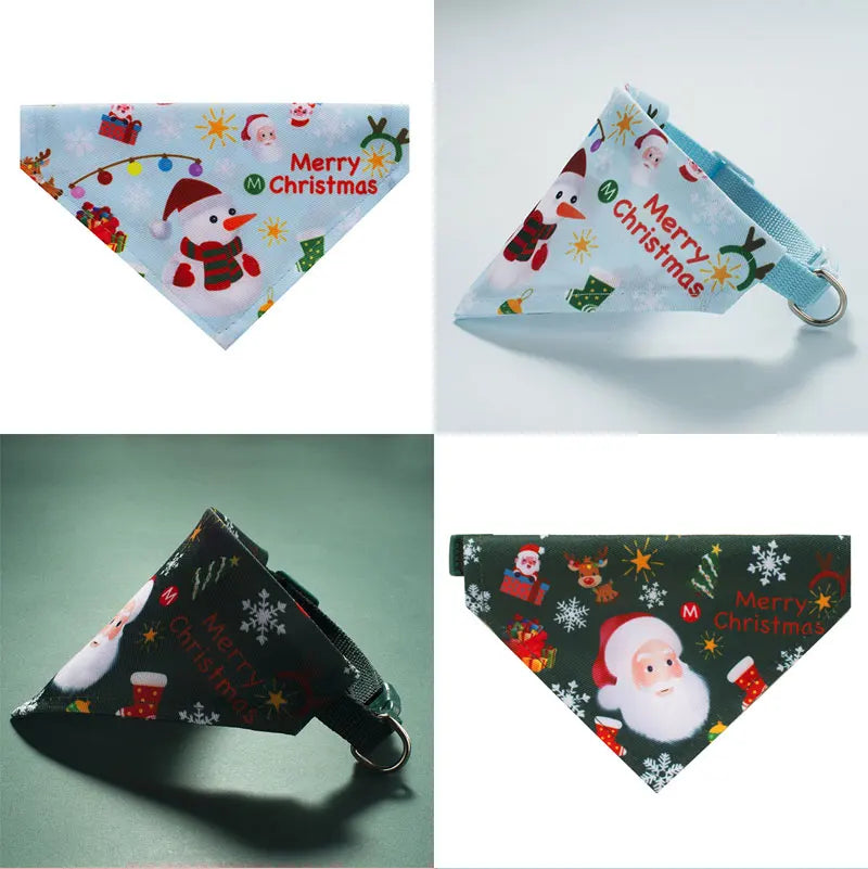 Christmas Santa Pet Bandana, Cotton Holiday Scarf Bib for Dogs & Cats