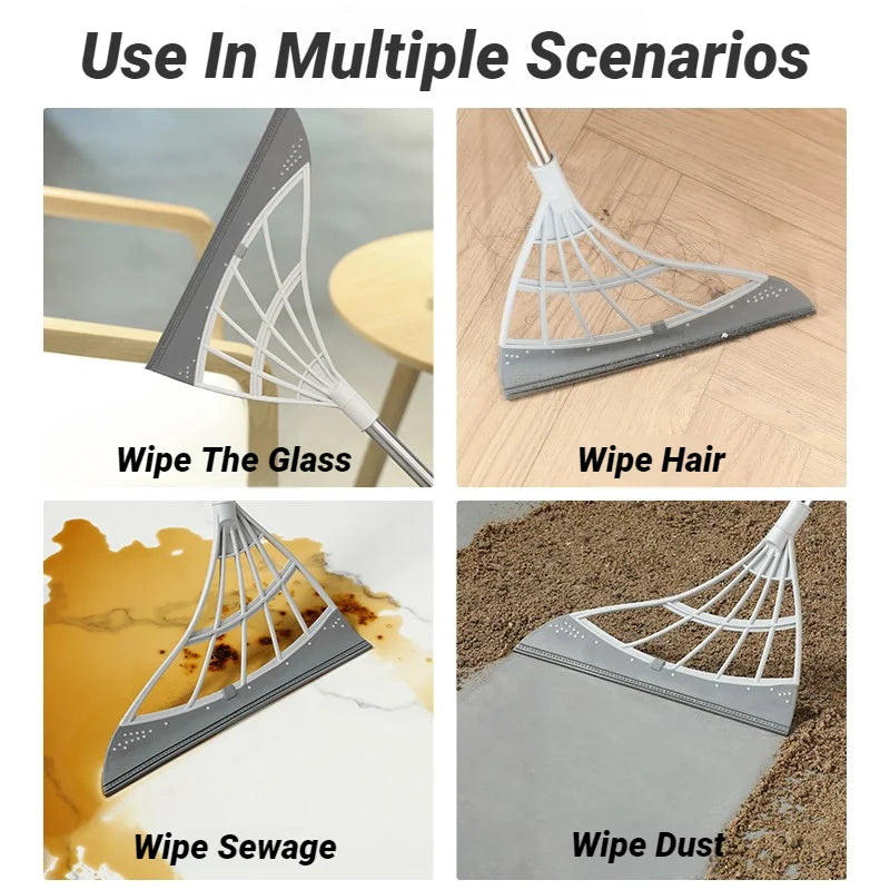 Silicone Pet Hair Broom and Floor Squeegee for Carpets and Tile Floors