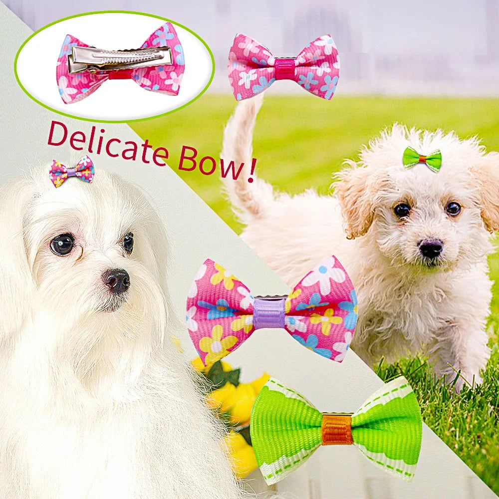 Polka Dot Pet Hair Bow Clips, 10/20 Pack for Small Dogs and Cats