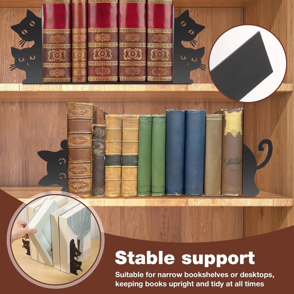 Cat Shaped Metal Bookend, Decorative Desk Book Stopper
