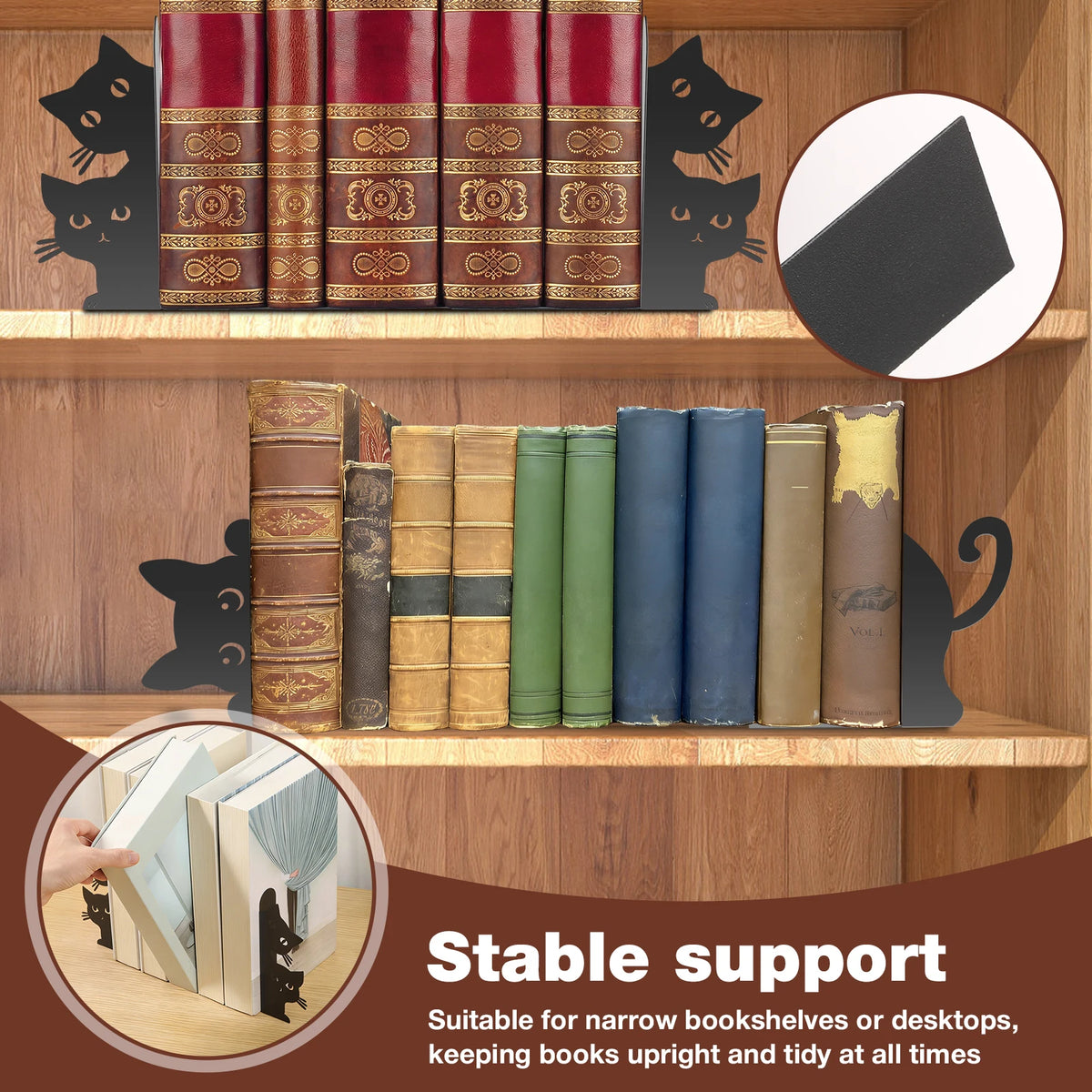 Cat Shaped Metal Bookend, Decorative Desk Book Stopper