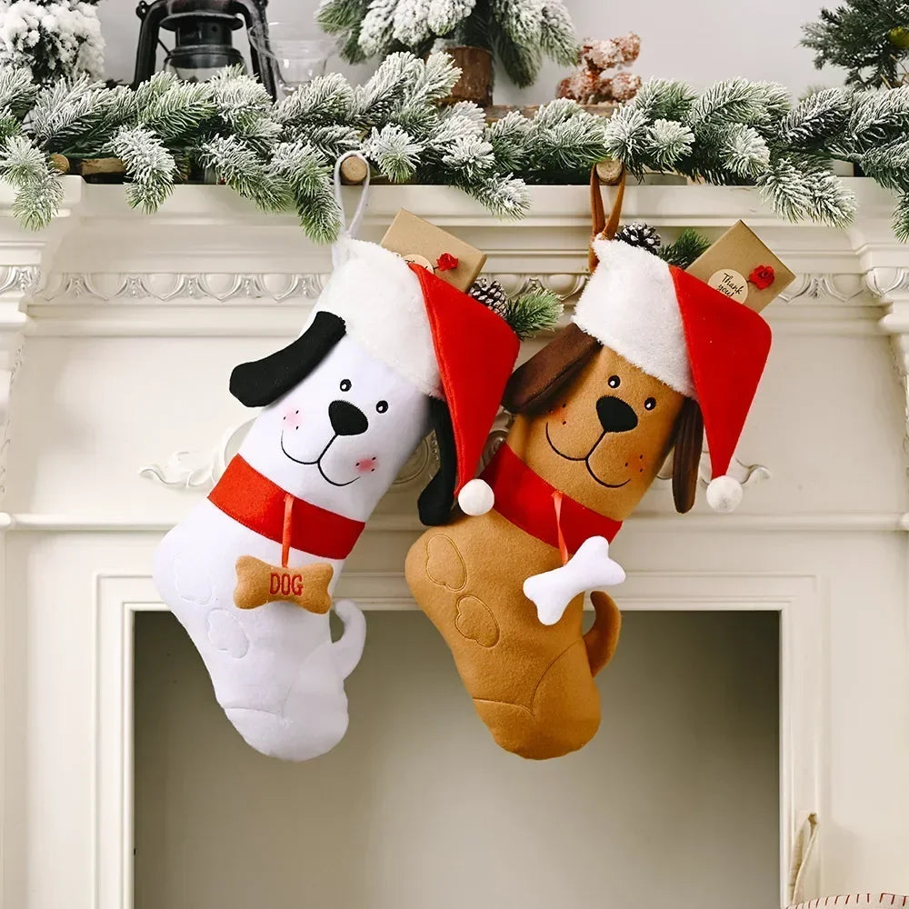 Dog Bone Christmas Stocking, Festive Holiday Gift Bag