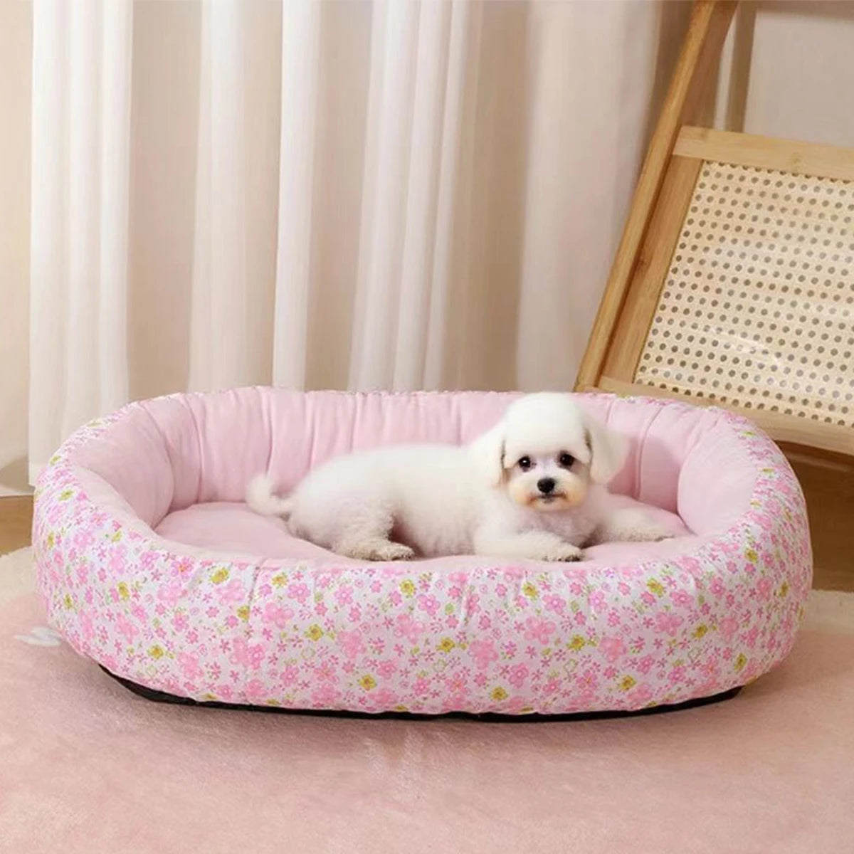 Floral All-Season Dog Bed – Soft Cushion Pad for Small Dogs & Cats