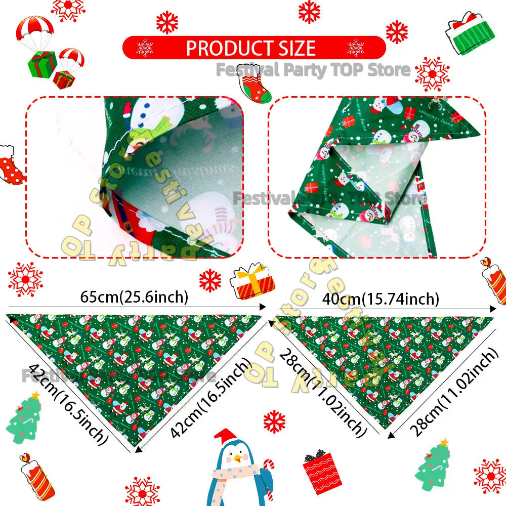 Christmas Dog Bandana Scarf, Holiday Triangle Bib for Dogs & Cats