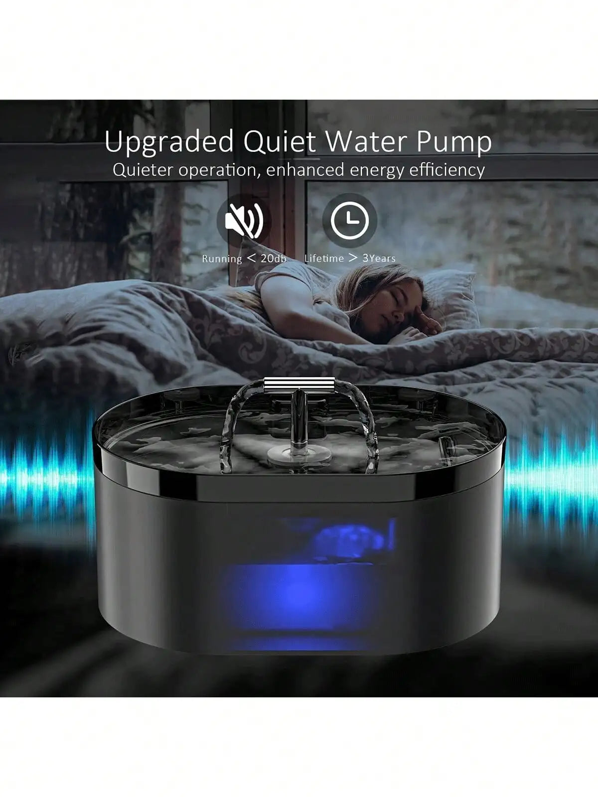 2.2L Quiet Cat Water Fountain with Activated Carbon Filter