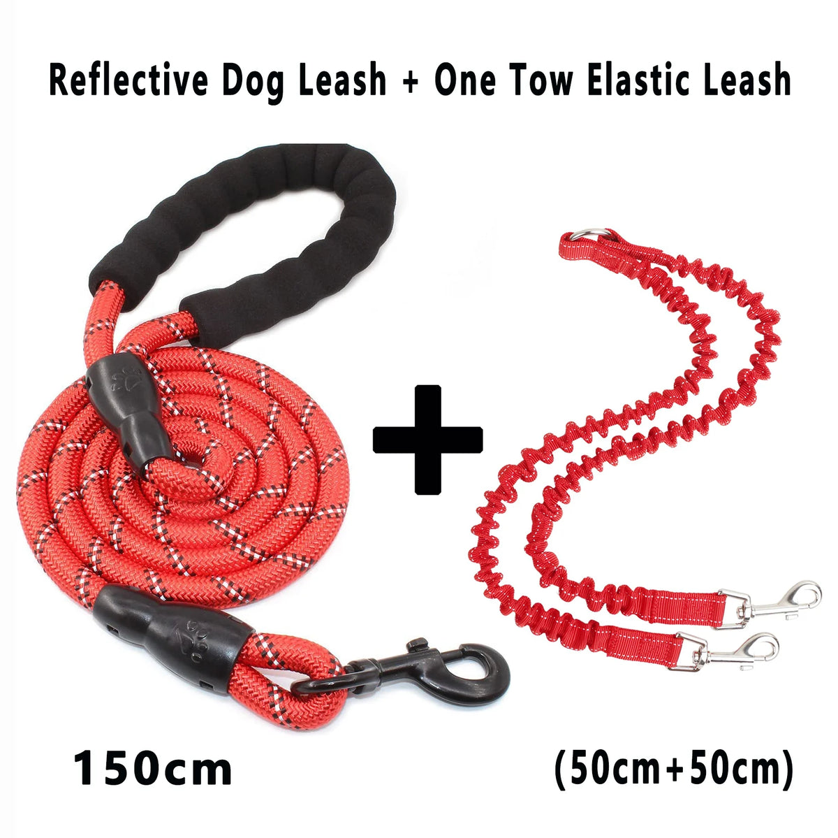 No-Tangle Double Dog Leash with Reflective Bungee for Two Dogs