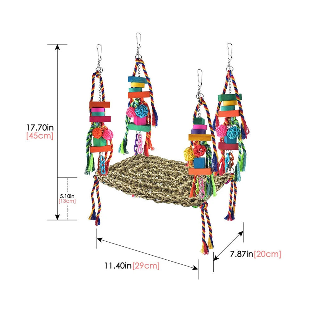 Colorful Parrot Climbing Net Hammock with Hanging Bird Cage Toys