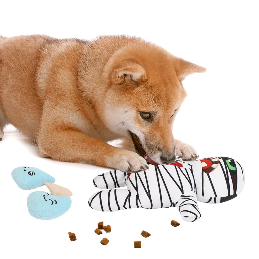 Spooky Mummy Plush Pet Toy Set, Halloween Dog Toys