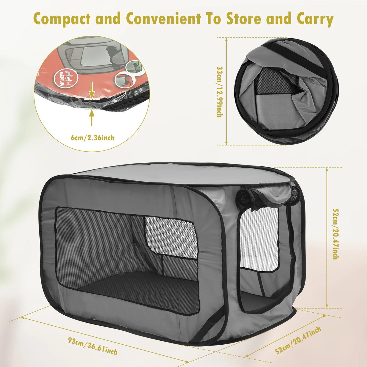 Portable Pop Up Dog Crate – Foldable Travel Kennel with Mesh Door