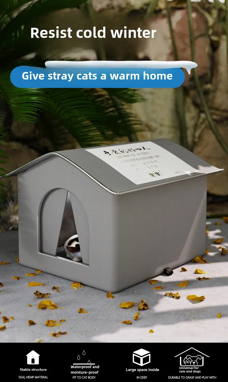 Waterproof Outdoor Pet House for Cats & Small Dogs, Warm Foldable Shelter