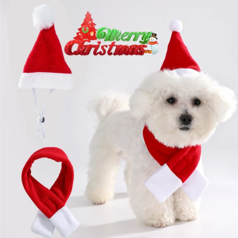 Christmas Hat and Scarf Set for Dogs and Cats, Photo Props