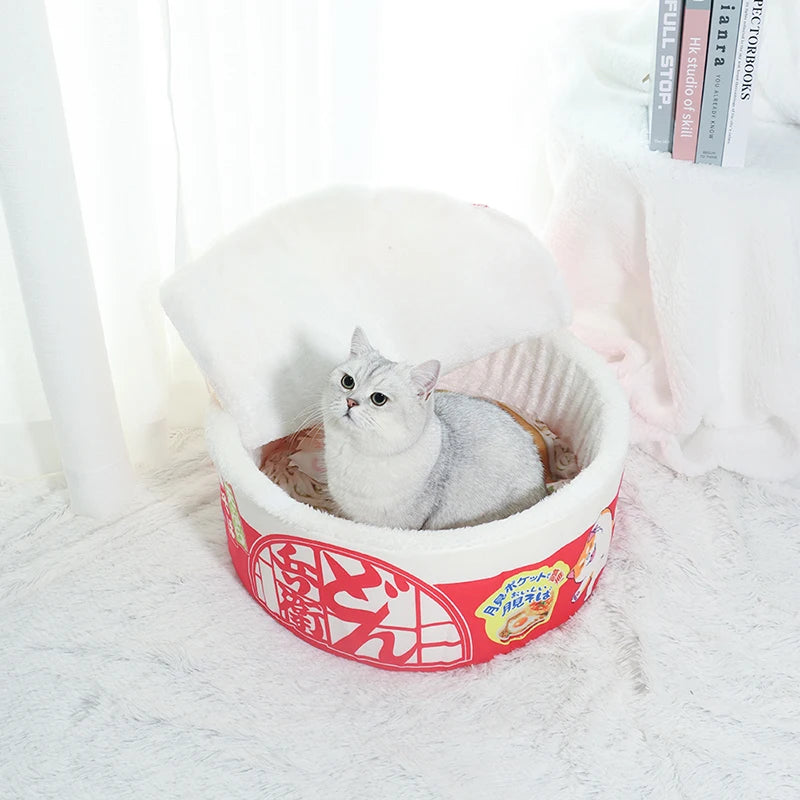 Fleece-Lined Noodle Pet Bed with Flip Cover for Cats and Small Dogs