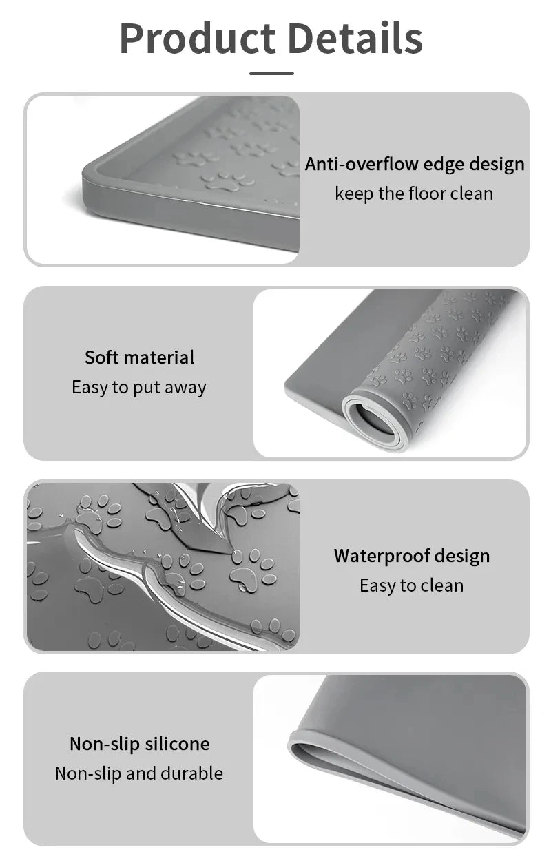 Waterproof Silicone Pet Food Mat, Non-Slip Bowl Placemat for Dogs