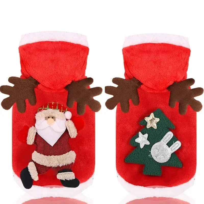 Christmas Elk & Santa Dog Hoodie, Warm Winter Pet Coat