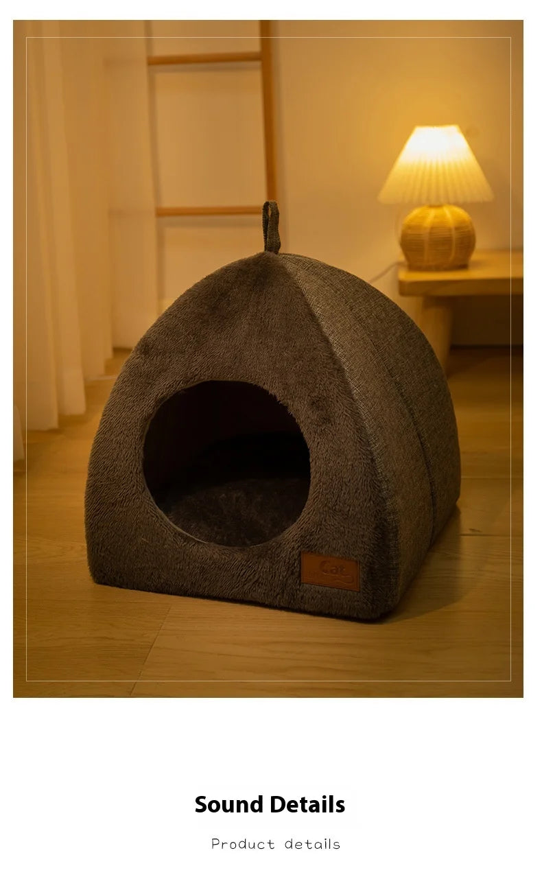 Warm Triangle Cat Tent Bed, Enclosed Cozy Cave for Cats & Small Dogs