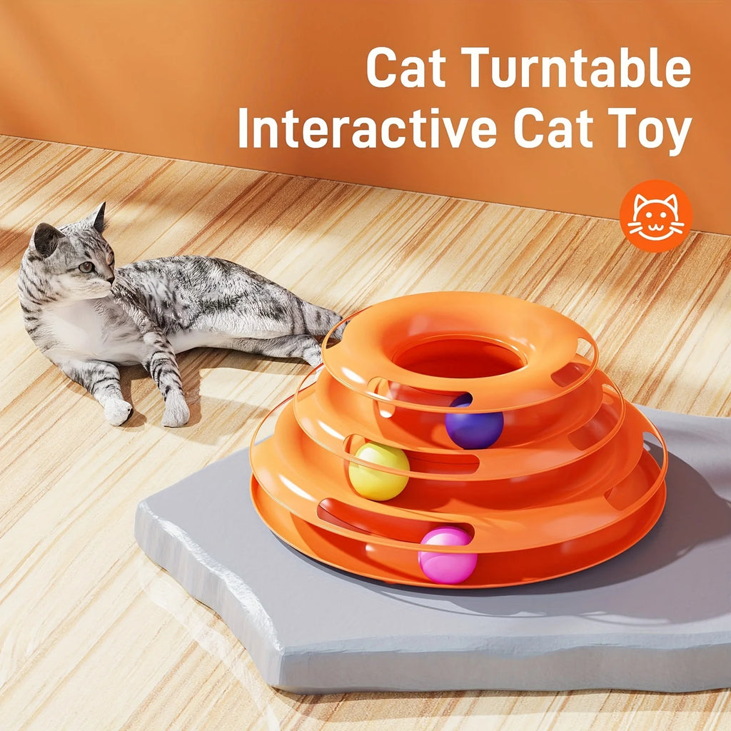 3 Layer Interactive Cat Toy Tower with Colorful Balls Mental Physical