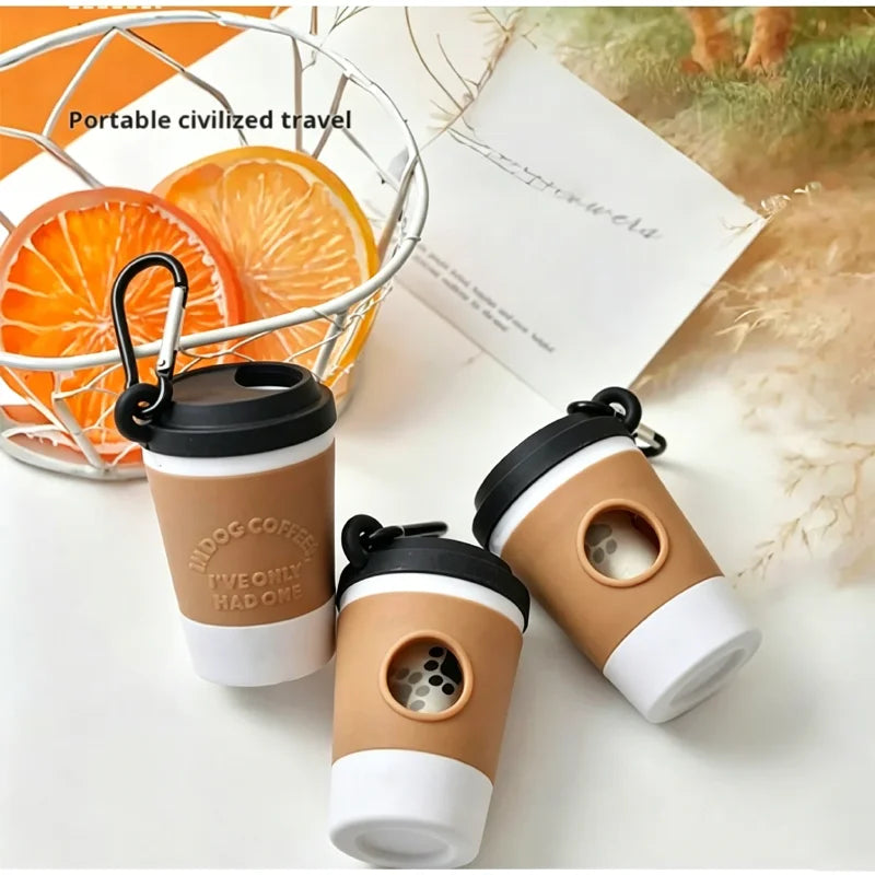 Coffee Cup Dog Poop Bag Dispenser with Leash Clip for Walks