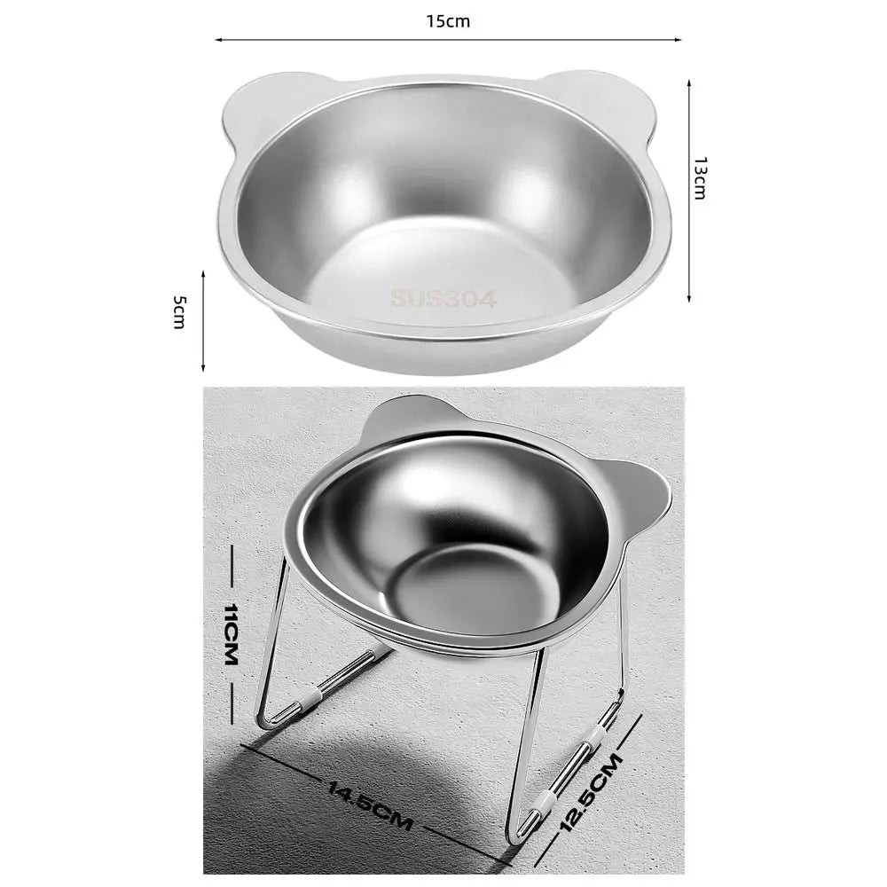 Stainless Steel Raised Cat Bowl, 15° Tilted Neck-Friendly Feeder