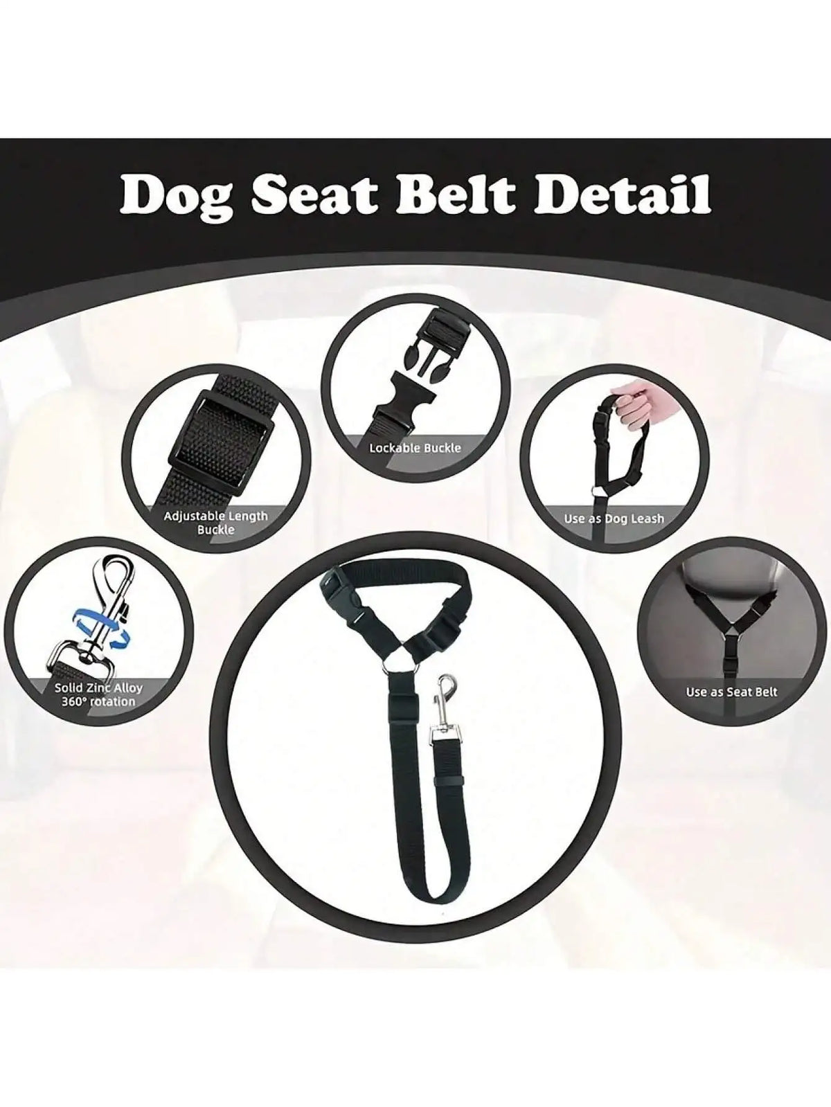 Adjustable Dog Car Seat Belt Tether for Safe Vehicle Travel