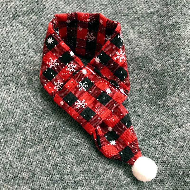 Christmas Plaid Snowflake Tie Bib for Dogs with Bell