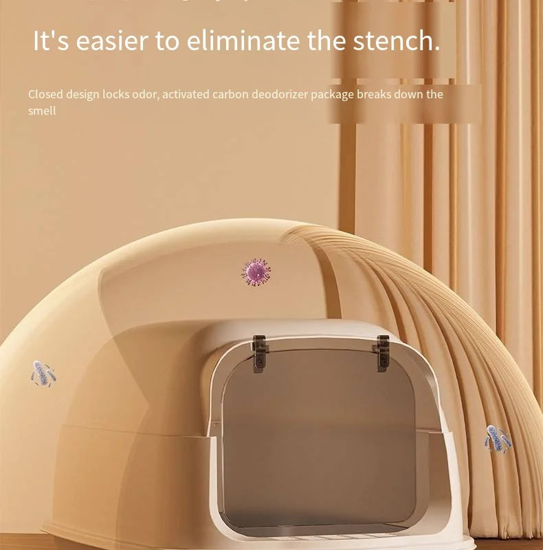 Fully Enclosed Drawer Cat Litter Box with Splash-Proof Anti-Odor Lid