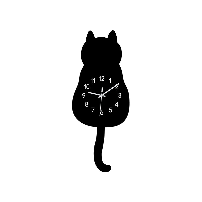 Swinging Tail Cat Wall Clock, Silent Acrylic Decor for Cat Lovers