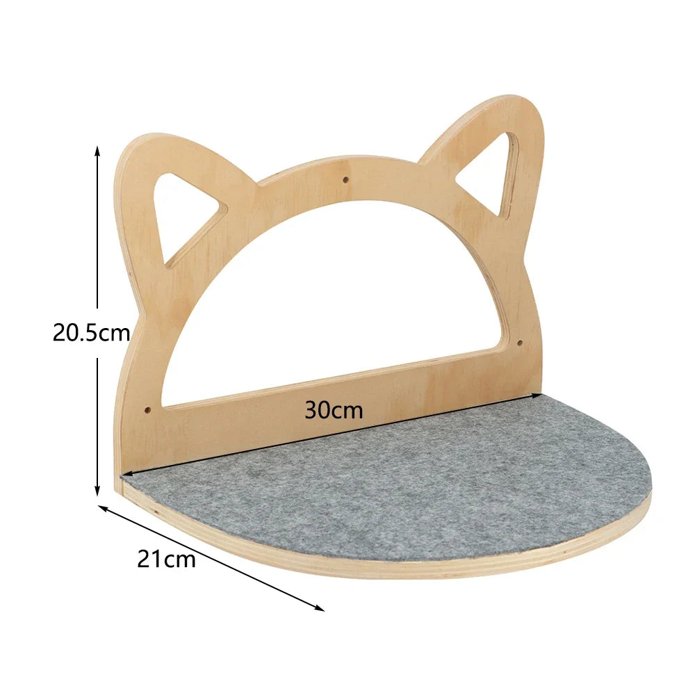 Wall-Mounted Curved Cat Shelf Steps with Cozy Perch Bed