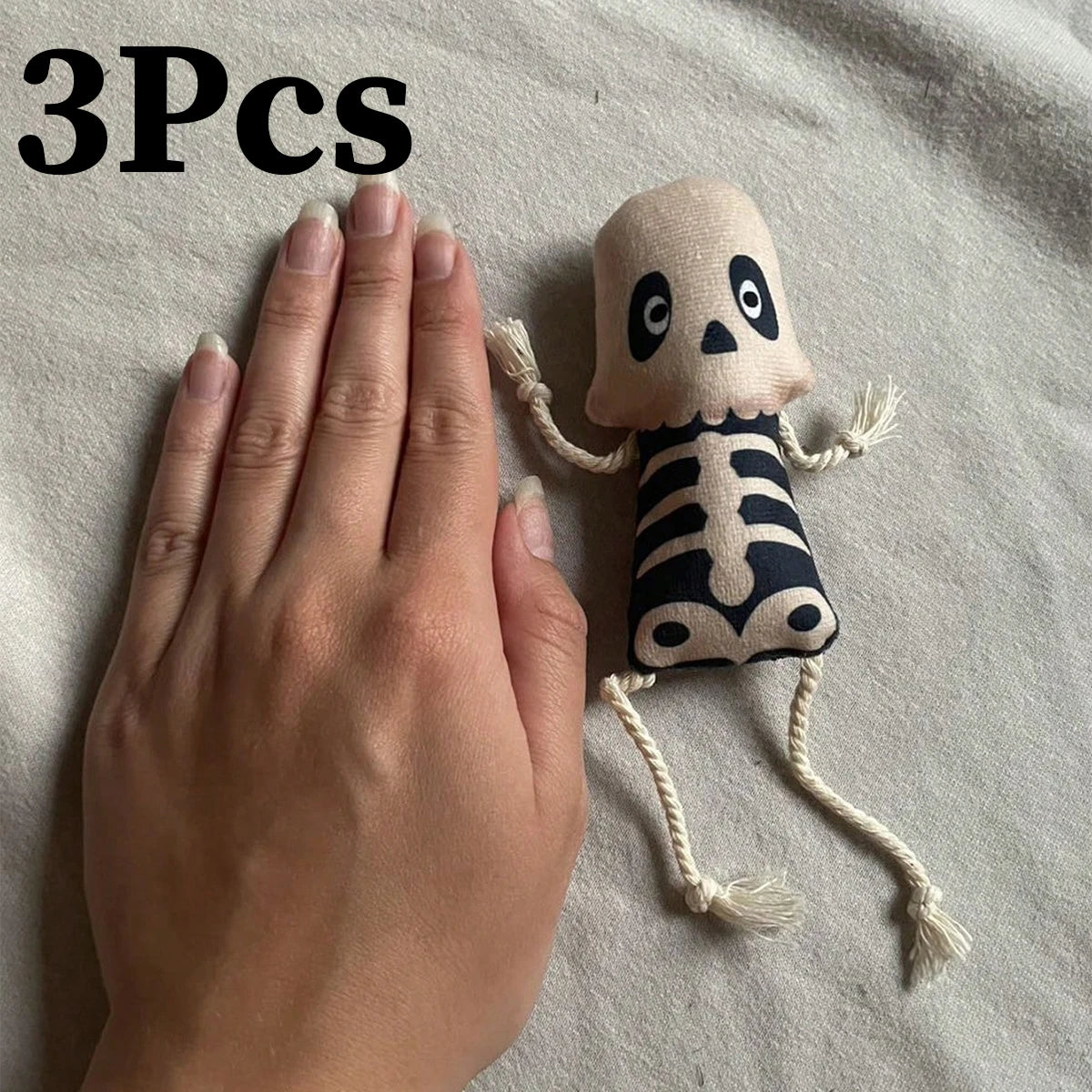 Halloween Skeleton Cat Toy, Plush Kitten Chew Toy with Rope Tail