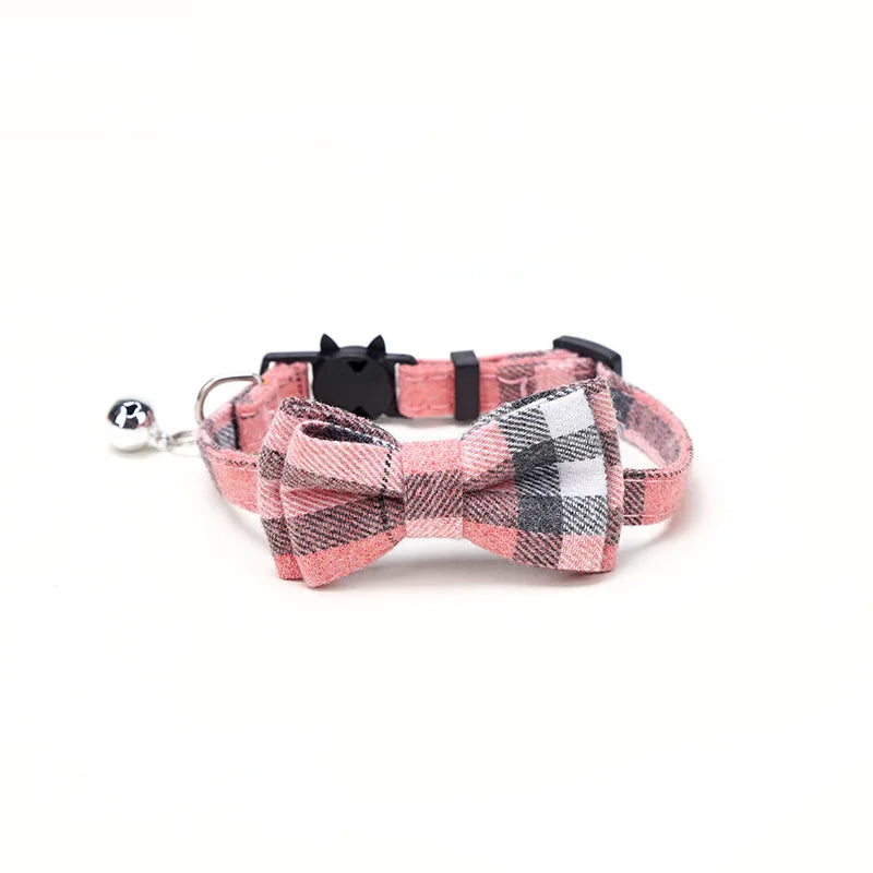Christmas Plaid Bow Tie Breakaway Collar with Bell for Cats & Dogs