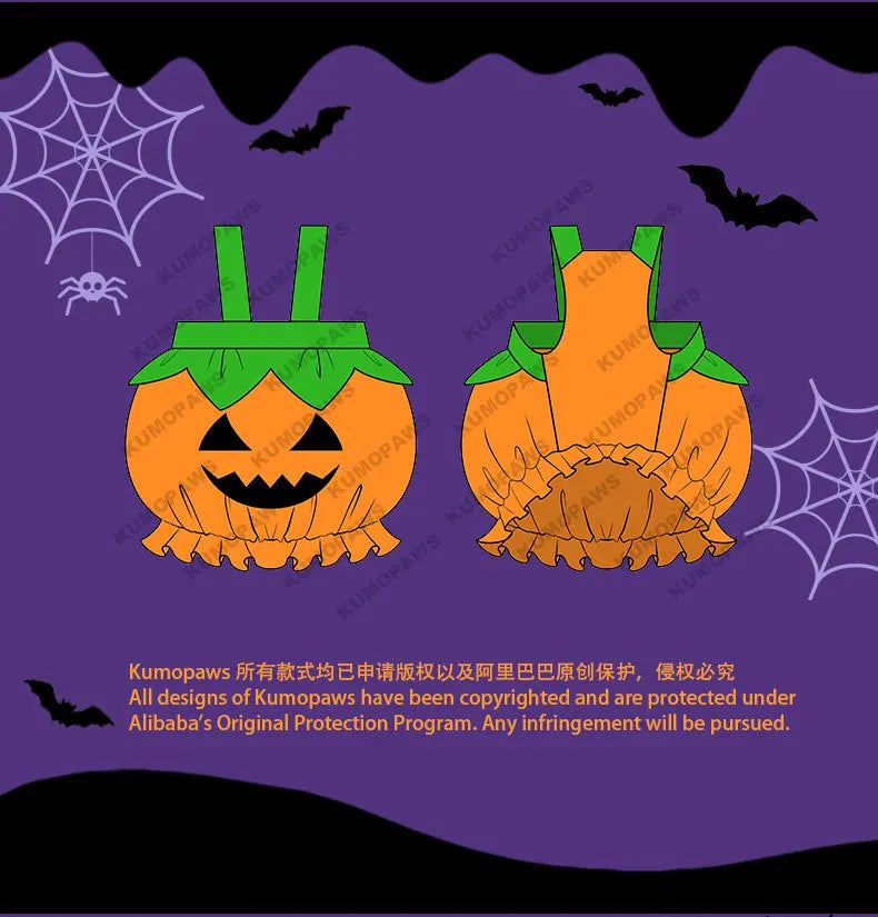 Halloween Pumpkin Overall Costume Dress for Small Dogs & Cats