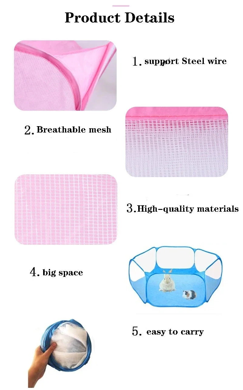 Foldable Clear Small Pet Playpen for Rabbits, Guinea Pigs & Hamsters