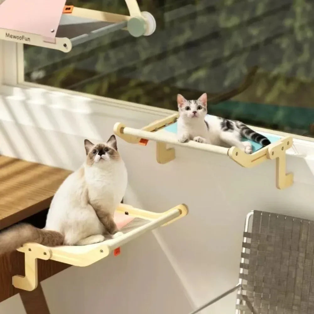 Wooden Sofa Armrest Cat Hammock, Clip-On Canvas Perch Bed for Cats