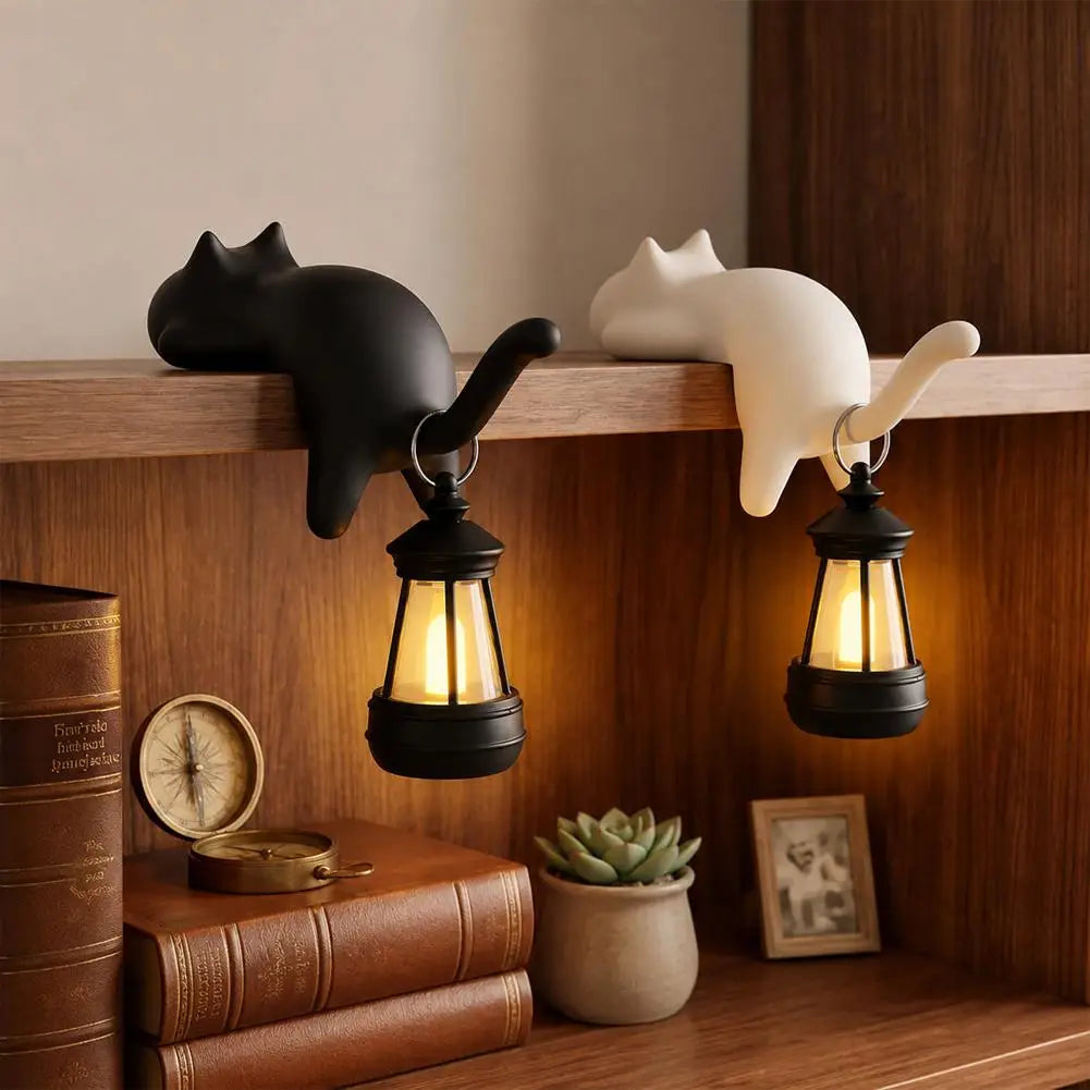 Cat Shelf-Edge Hanging Lantern LED Night Light, Gift for Cat Lovers