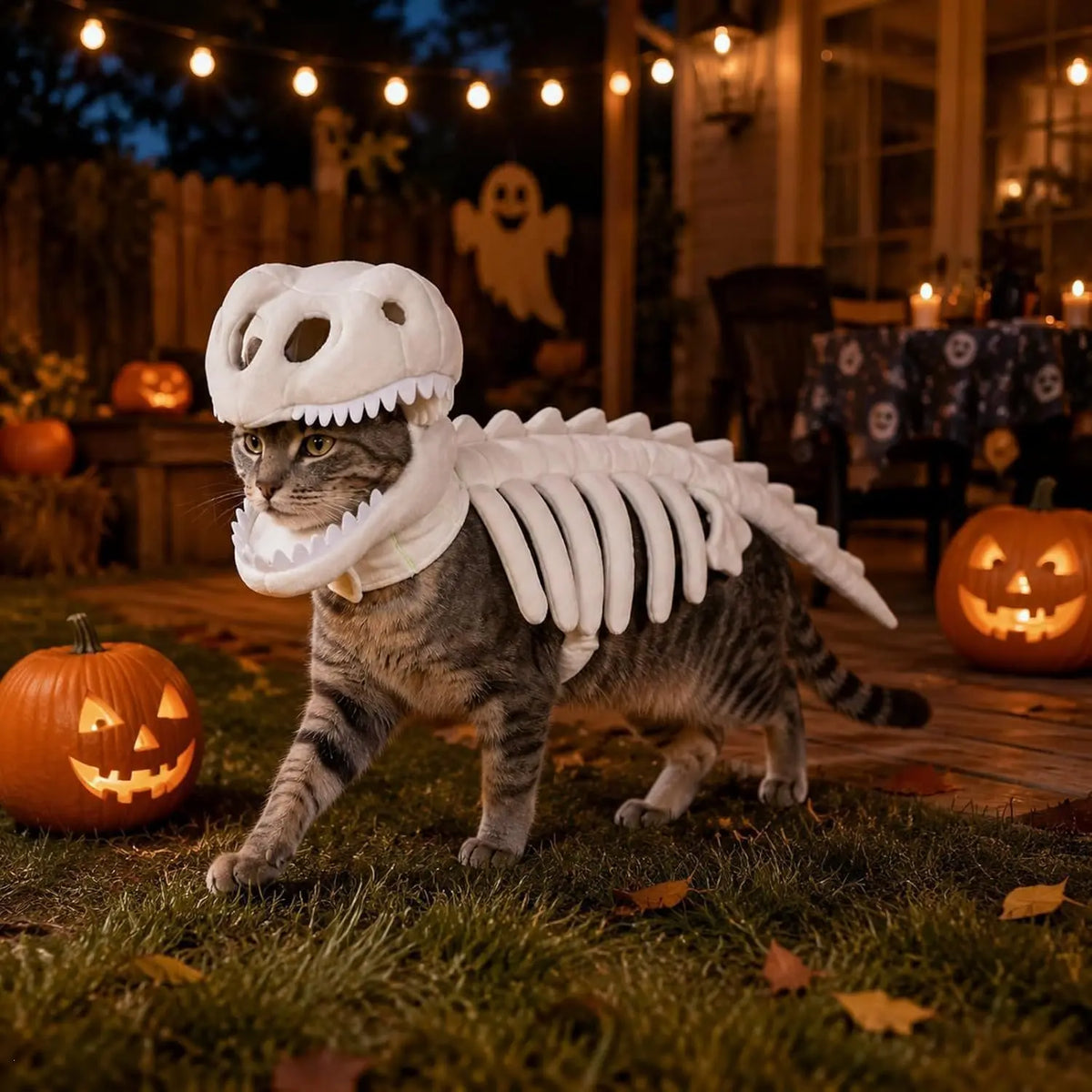Funny Dinosaur Skeleton Pet Costume for Dogs and Cats Halloween