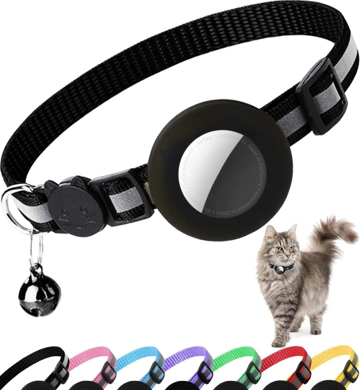 Breakaway Reflective Cat Collar with Bell and AirTag Holder for Cats