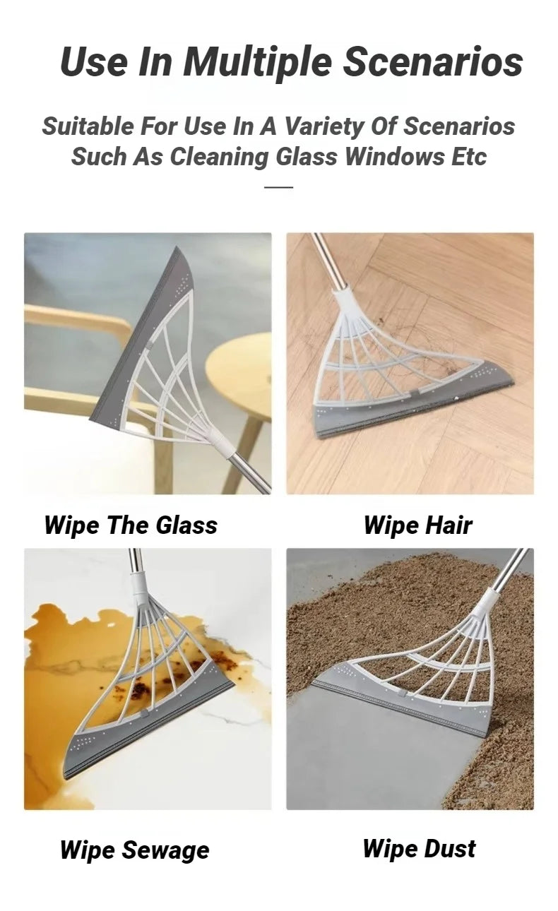 Silicone Pet Hair Broom and Floor Squeegee for Carpets and Tile Floors