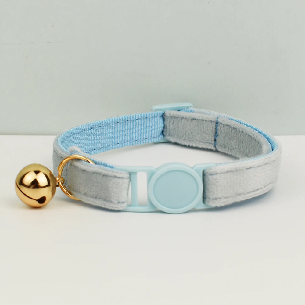 Adjustable Velvet Cat Collar with Bowknot, Safe Breakaway Style
