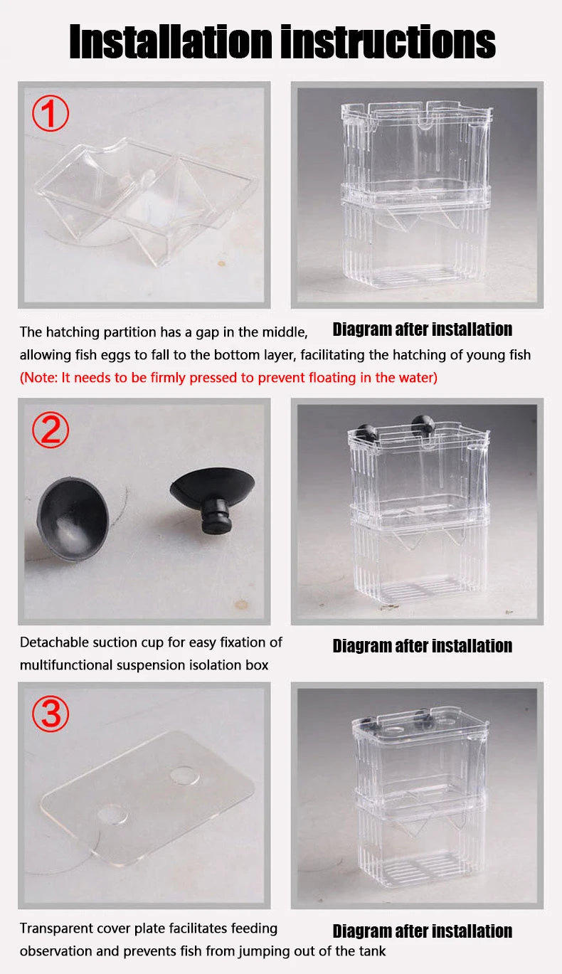 Clear Aquarium Fish Breeder Box, Hatchery for Betta, Guppy & Shrimp