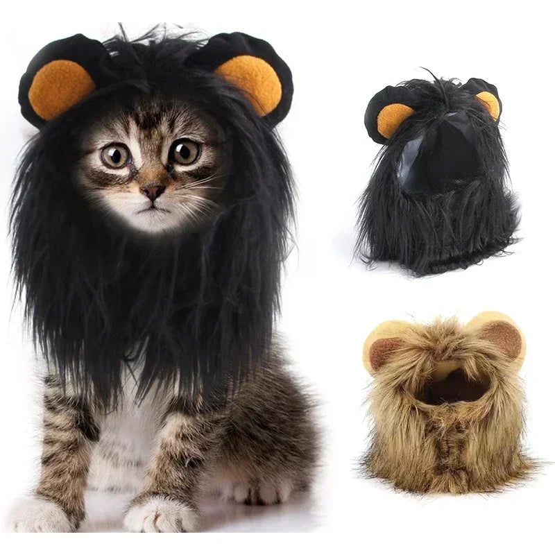 Halloween Lion Mane Wig Costume Hat with Ears for Cats & Small Dogs