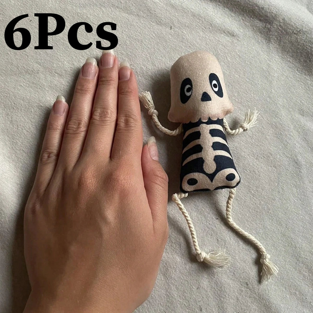 Halloween Skeleton Cat Toy, Plush Kitten Chew Toy with Rope Tail