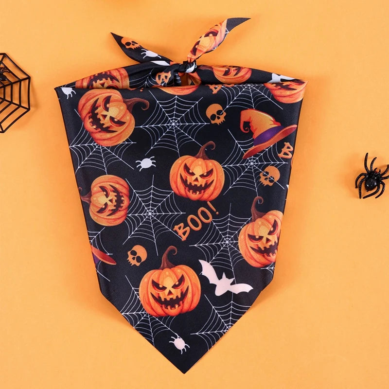 Halloween Dog Bandanas 2-Pack, Pumpkin and Ghost Triangle Scarves