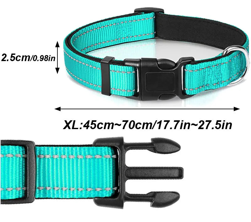 Padded Neoprene Reflective Dog Collar for Medium & Large Dogs