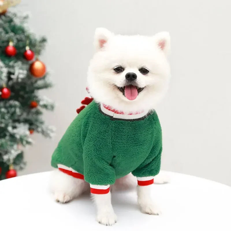 Christmas Elk & Santa Dog Hoodie, Warm Winter Pet Coat