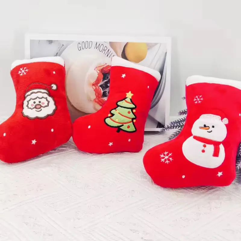 Christmas Stocking Plush Dog Toy Squeaky Durable Bite Resistant