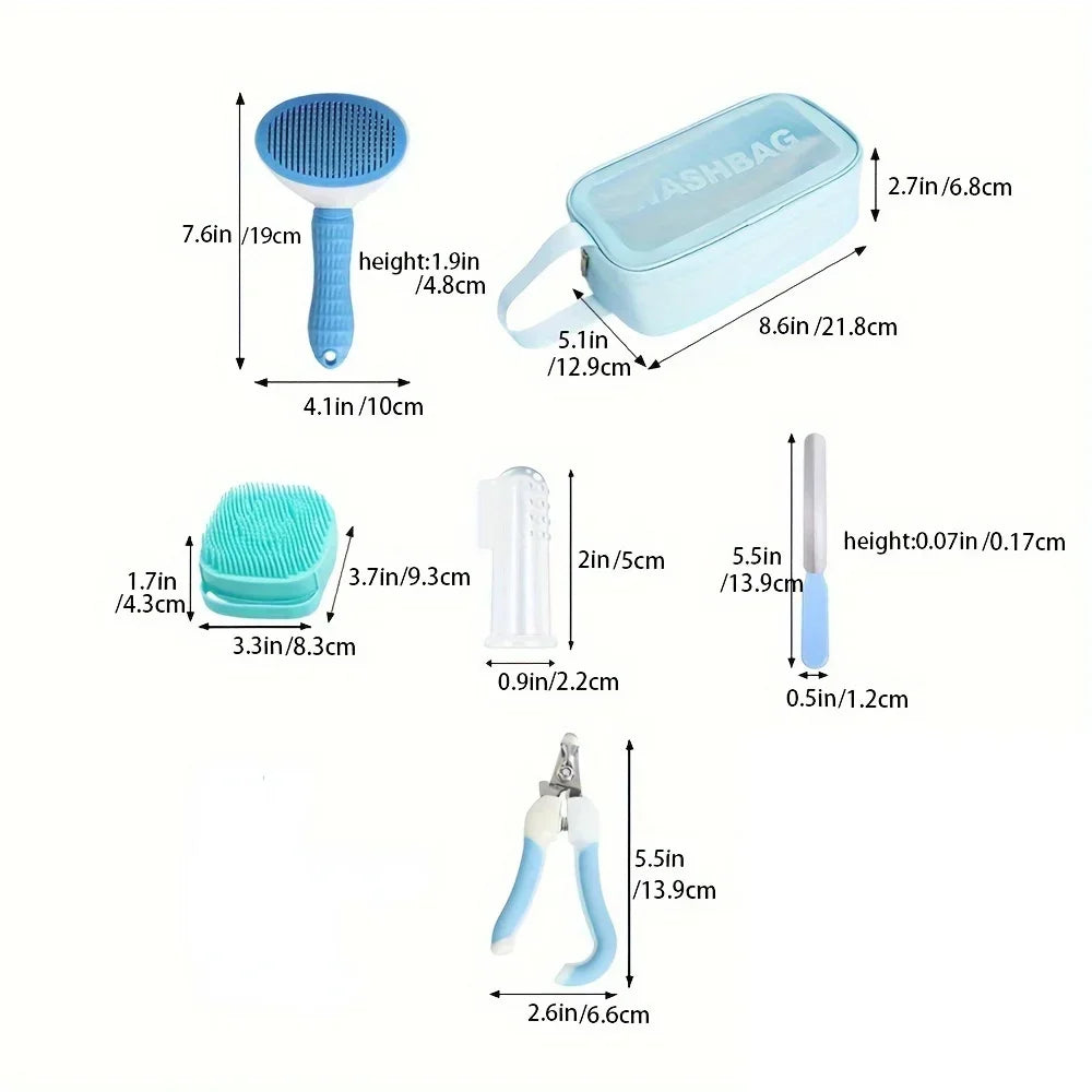 9-Piece Pet Grooming Kit with Brushes, Nail Clipper & Storage Bag