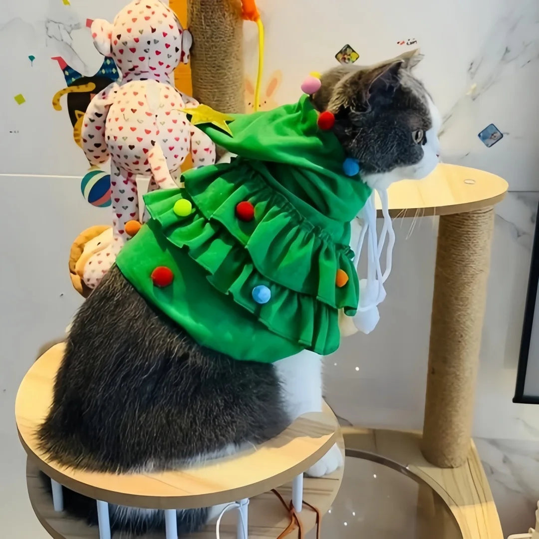Christmas Tree Cloak Costume for Dogs & Cats, Star Pompom Cape