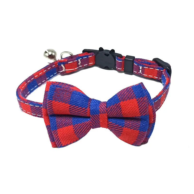 Christmas Plaid Bow Tie Breakaway Collar with Bell for Cats & Dogs