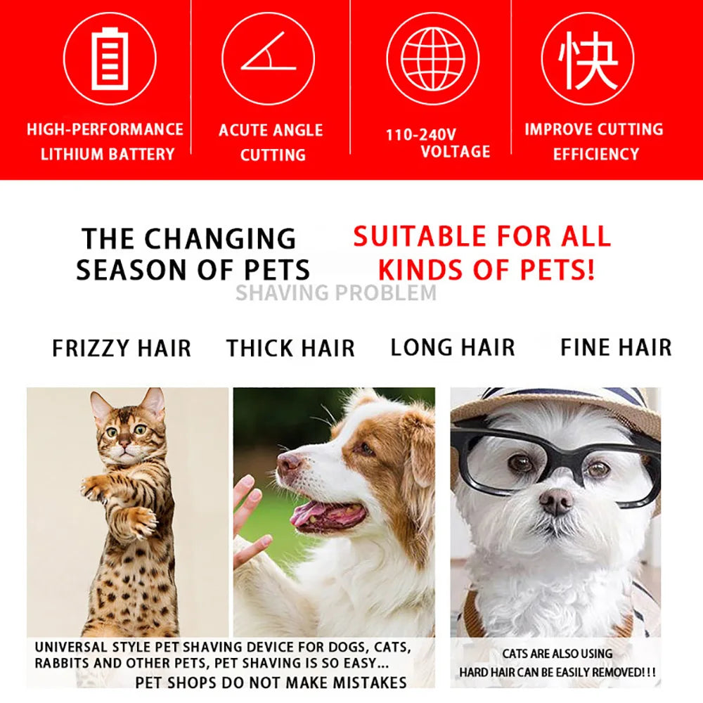 Cordless Pet Hair Clipper Kit for Dogs, Cats & Rabbits, Rechargeable